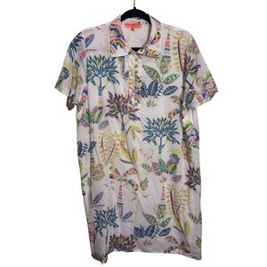 Vilagallo Size 50 XL Tropical Vacation Floral Shirt Dress Resort Cotton Boho